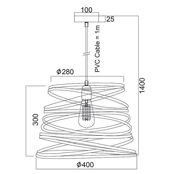 ΜΕΤΑΛΛΙΚΟ Φ/Σ 1XE27 ΜΑΥΡΟ ΜΑΤ ΣΠΙΡΑΛ Φ40CM - ledmania.gr