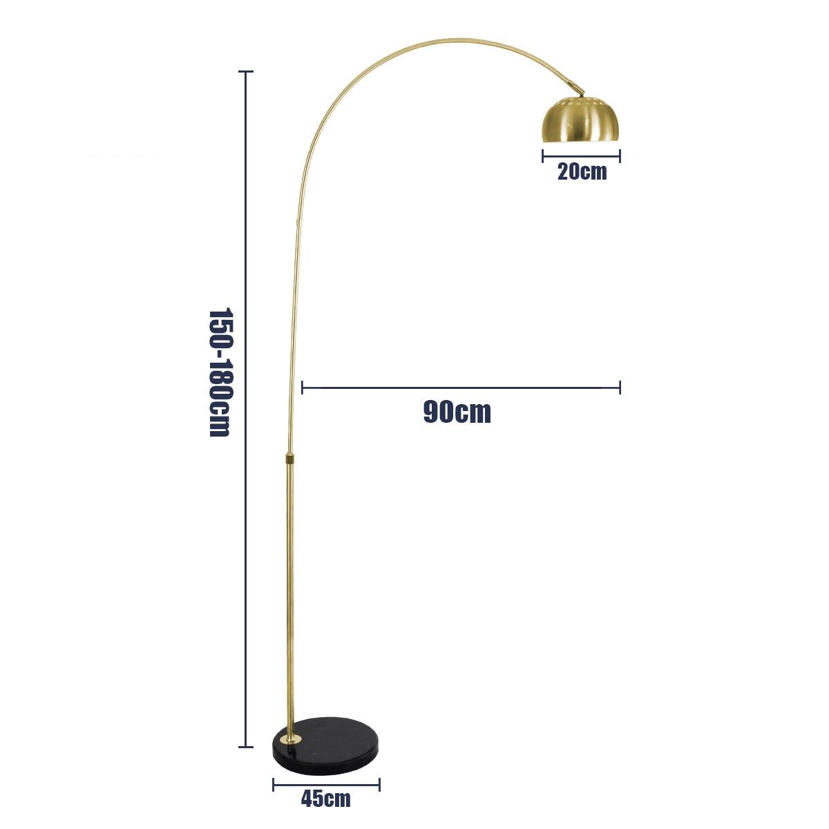 GloboStar® PRAGUE 00991 Μοντέρνο Φωτιστικό Δαπέδου Μονόφωτο 1 x E27 Χρυσό Μεταλλικό Καμπάνα & Μαύρη Μαρμάρινη Βάση L90 x W29.5 x H180cm - ledmania.gr