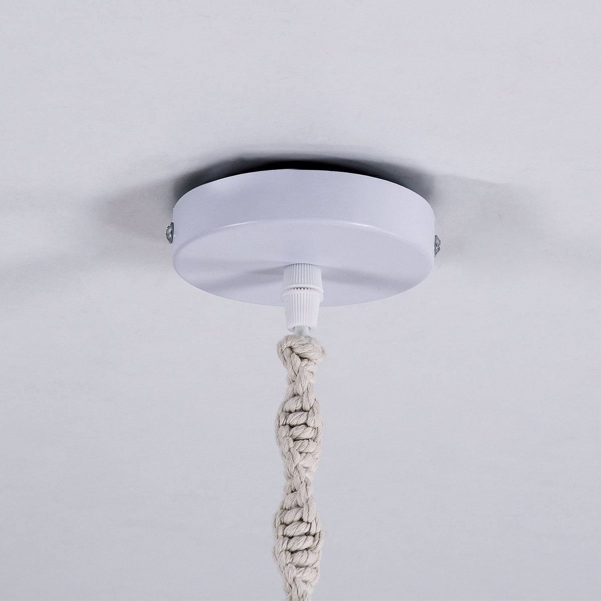 GloboStar® 36206 CONGO Καπέλο Φωτιστικού Boho - Μακραμέ Πλεκτό Χειροποίητο Μπεζ Υφασμάτινο με Σχοινί Φ30 x Υ80cm - ledmania.gr