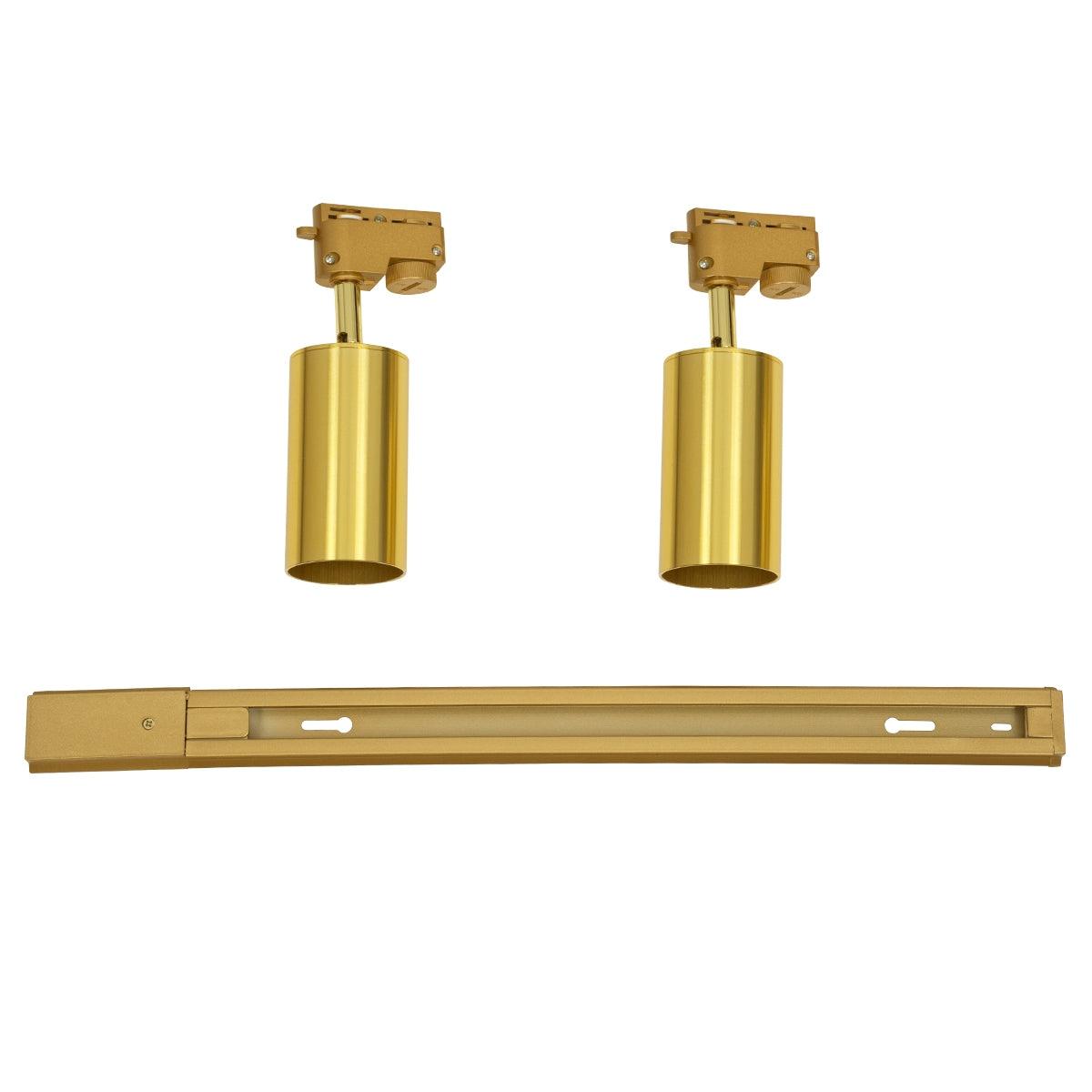 GloboStar® LEO 60358 Μοντέρνο Φωτιστικό Οροφής Ράγα με Κινούμενα Σποτ Αλουμινίου Δίφωτο 2 x GU10 AC 220-240V IP20 Μ50.5 x Π6 x Υ20cm - 2 Γραμμών - Χρυσό Πλατίνα - ledmania.gr