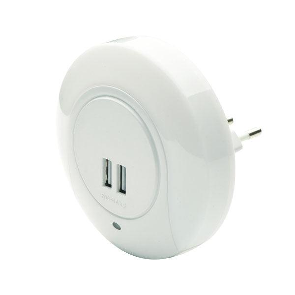 LED ΛΑΜΠΑΚΙ ΝΥΚΤΟΣ 1W 4000K ΜΕ 2 USB ΘΥΡΕΣ, ΔΙΑΚΟΠΤΗ ON/OFF K AUTO MODE, ΛΕΥΚΟ ΠΛΑΣΤΙΚΟ - ledmania.gr