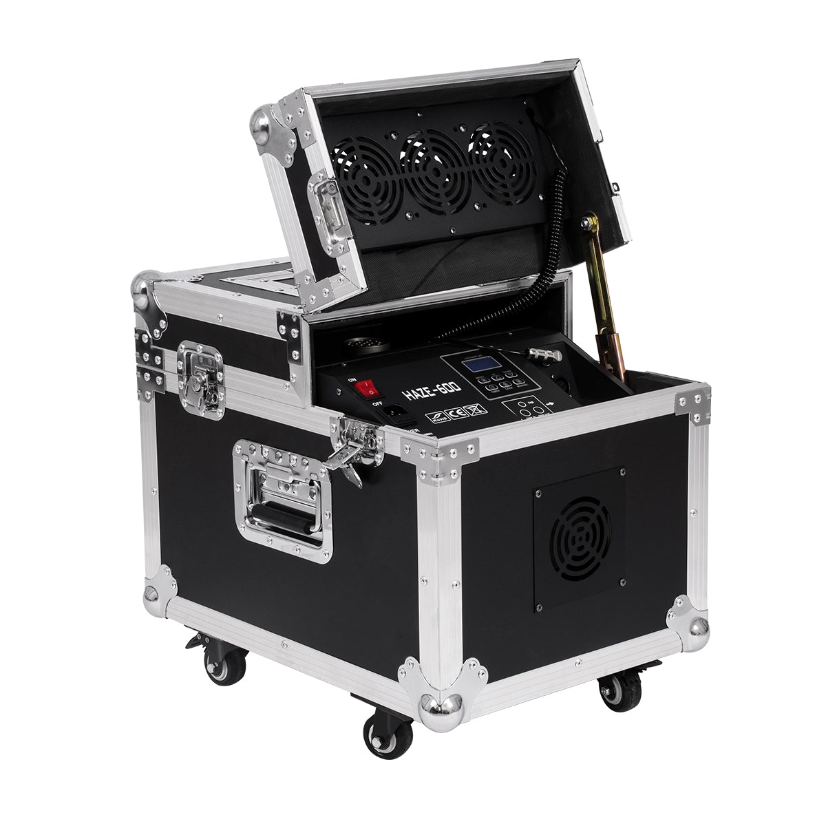 GloboStar® 51170 MERMAID Επαγγελματική Επιδαπέδια Μηχανή Double Haze Machine - Διπλού Εφέ Ομίχλης-Νέφωσης 600W AC 220V-240V DMX512 Display on Body & Ασύρματο Χειριστήριο σε Flight Case - Μαύρο - L49.5 x W38 x H45cm - ledmania.gr