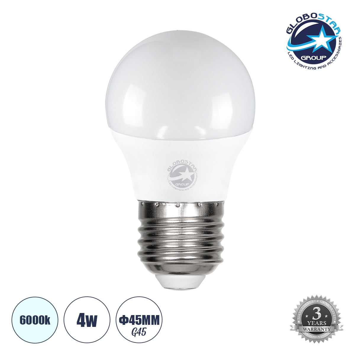 GloboStar® 60018 Λάμπα LED E27 G45 Γλομπάκι 4W 400lm 260° AC 220-240V IP20 Φ4.5 x Υ7.8cm Ψυχρό Λευκό 6000K - ledmania.gr