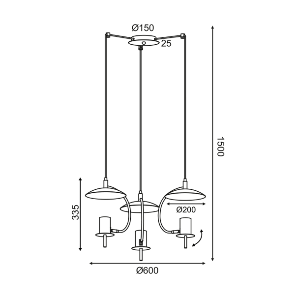 ΚΡΕΜΑΣΤΟ Φ/Σ 3ΧGU10 ΜΑΥΡΟ ΜΕΤΑΛΛΙΚΟ D60XH150CM PARACHUTE - ledmania.gr