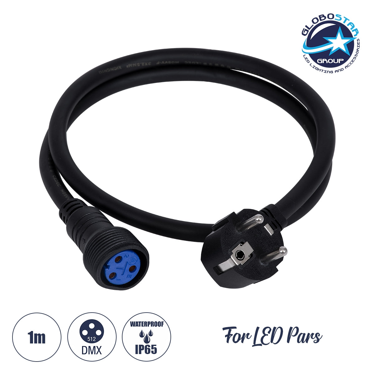GloboStar® 51172 Καλώδιο Ρεύματος 3PIN DMX512 1 Μέτρο από Female XLR σε Male Πρίζα Schuko Τερματισμένο Αδιάβροχο IP65 Μ100cm - Μαύρο - ledmania.gr