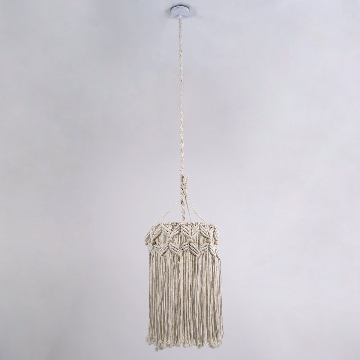 GloboStar® 36206 CONGO Καπέλο Φωτιστικού Boho - Μακραμέ Πλεκτό Χειροποίητο Μπεζ Υφασμάτινο με Σχοινί Φ30 x Υ80cm - ledmania.gr