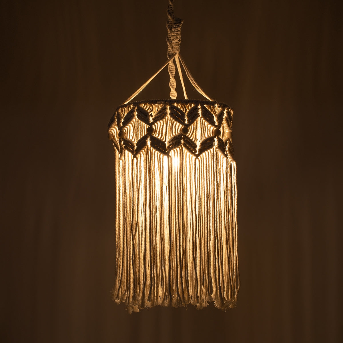 GloboStar® 36206 CONGO Καπέλο Φωτιστικού Boho - Μακραμέ Πλεκτό Χειροποίητο Μπεζ Υφασμάτινο με Σχοινί Φ30 x Υ80cm - ledmania.gr
