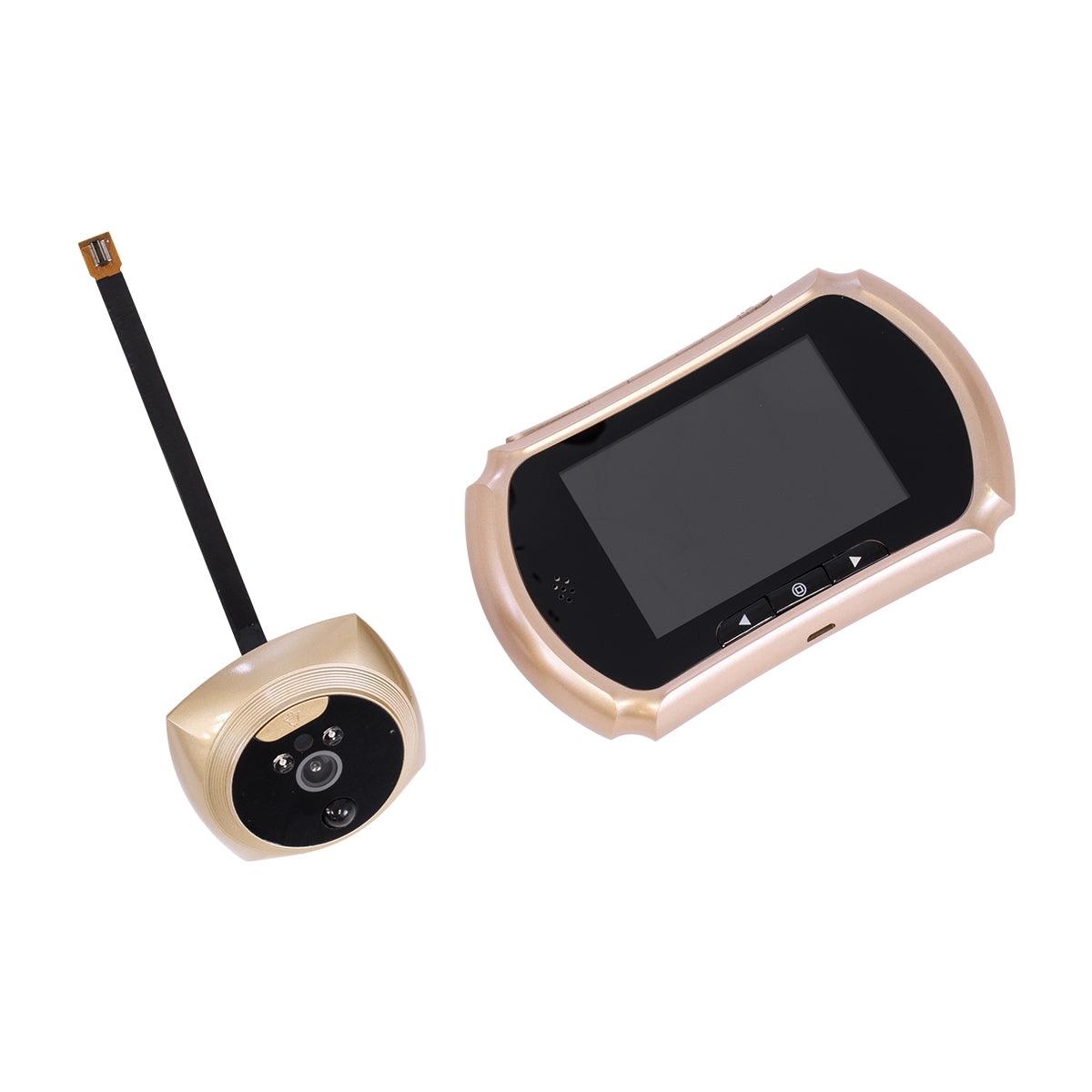 GloboStar® 86066 Επαναφορτιζόμενη Ψηφιακή Έξυπνη Camera Εξώπορτας 90° Μοιρών με Έγχρωμη Οθόνη 3.5" Inches - USB - Νυχτερινή Όραση με LED IR - Κουδούνι - Χρυσό - ledmania.gr
