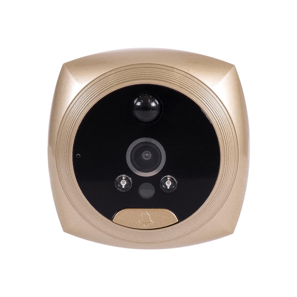 GloboStar® 86066 Επαναφορτιζόμενη Ψηφιακή Έξυπνη Camera Εξώπορτας 90° Μοιρών με Έγχρωμη Οθόνη 3.5" Inches - USB - Νυχτερινή Όραση με LED IR - Κουδούνι - Χρυσό - ledmania.gr