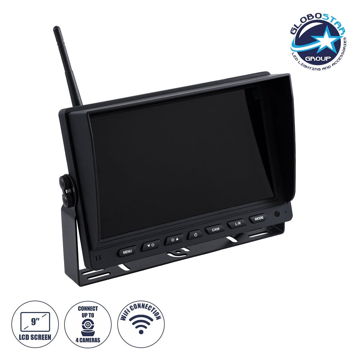 GloboStar® 86069 Έγχρωμη Οθόνη 9" WiFi για Αυτοκινητο - Φορτηγό DC 12-24V - για Σύνδεση έως 4 WiFi Κάμερες 1080P HD Οπισθοπορείας - Μαύρο - ledmania.gr